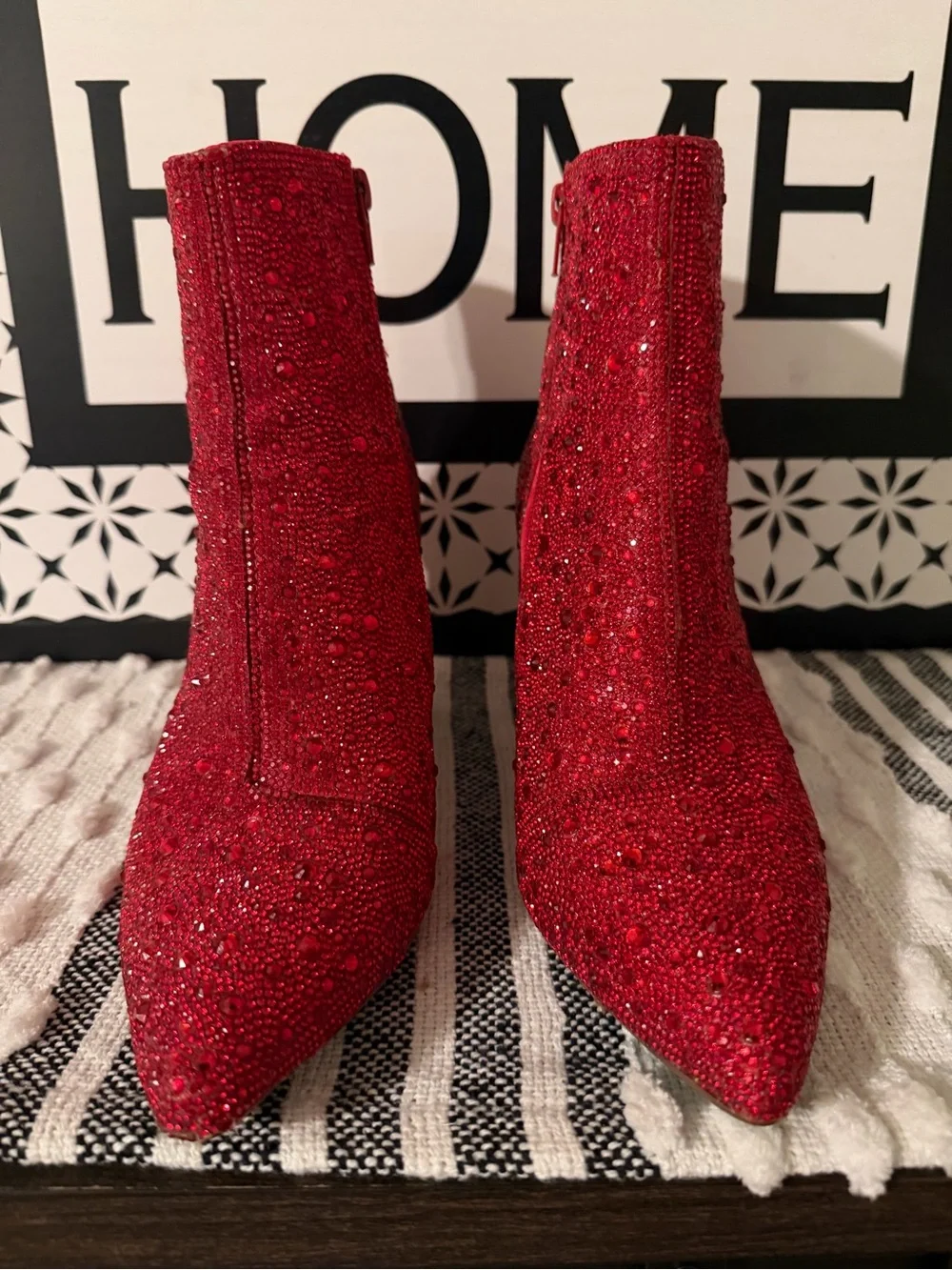 Betsey Johnson Red Glitter Pointed Toe Ankle Booties